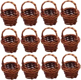 12Pcs Mini Basket with Handle DIY Simulation Rattan Mini Woven Basket Decorative Dollhouse Miniature Buckets for Picnic Candy Easter Egg Dollhouse Accessories, Wicker