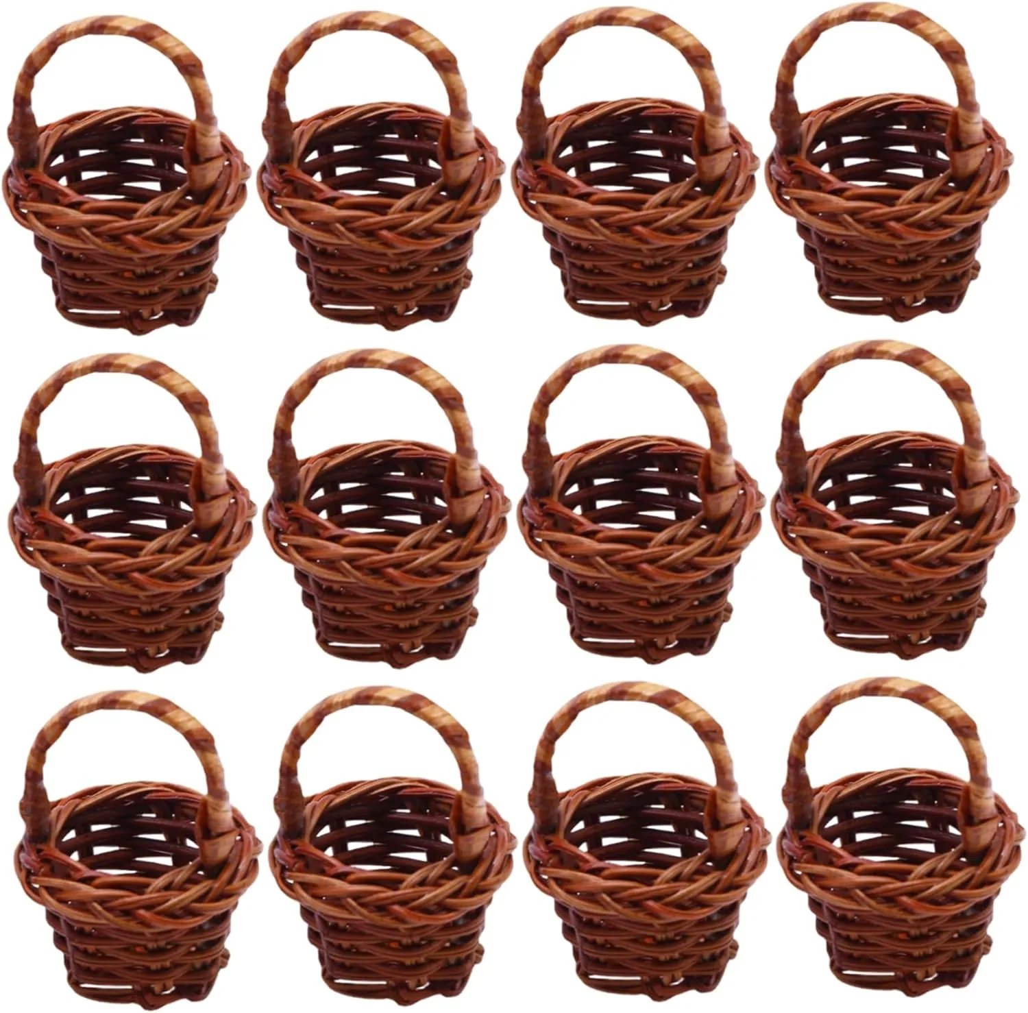 12Pcs Mini Basket with Handle DIY Simulation Rattan Mini Woven Basket Decorative Dollhouse Miniature Buckets for Picnic Candy Easter Egg Dollhouse Accessories, Wicker