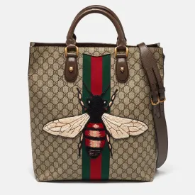 Beige GG Supreme Canvas and Leather Animalier Vertical Tote