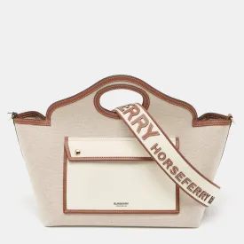 Beige/Brown Canvas and Leather Small Soft Pocket Tote