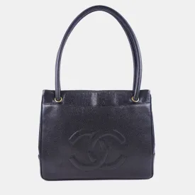 Black Caviar Leather CC Tote Bag