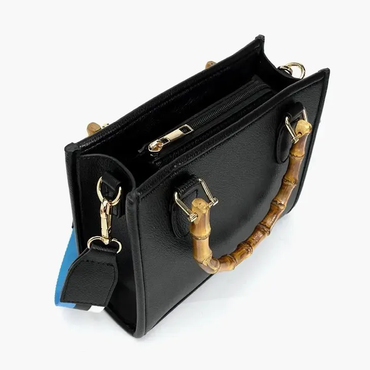 Black Kate Wooden Handle Western Strap Satchel