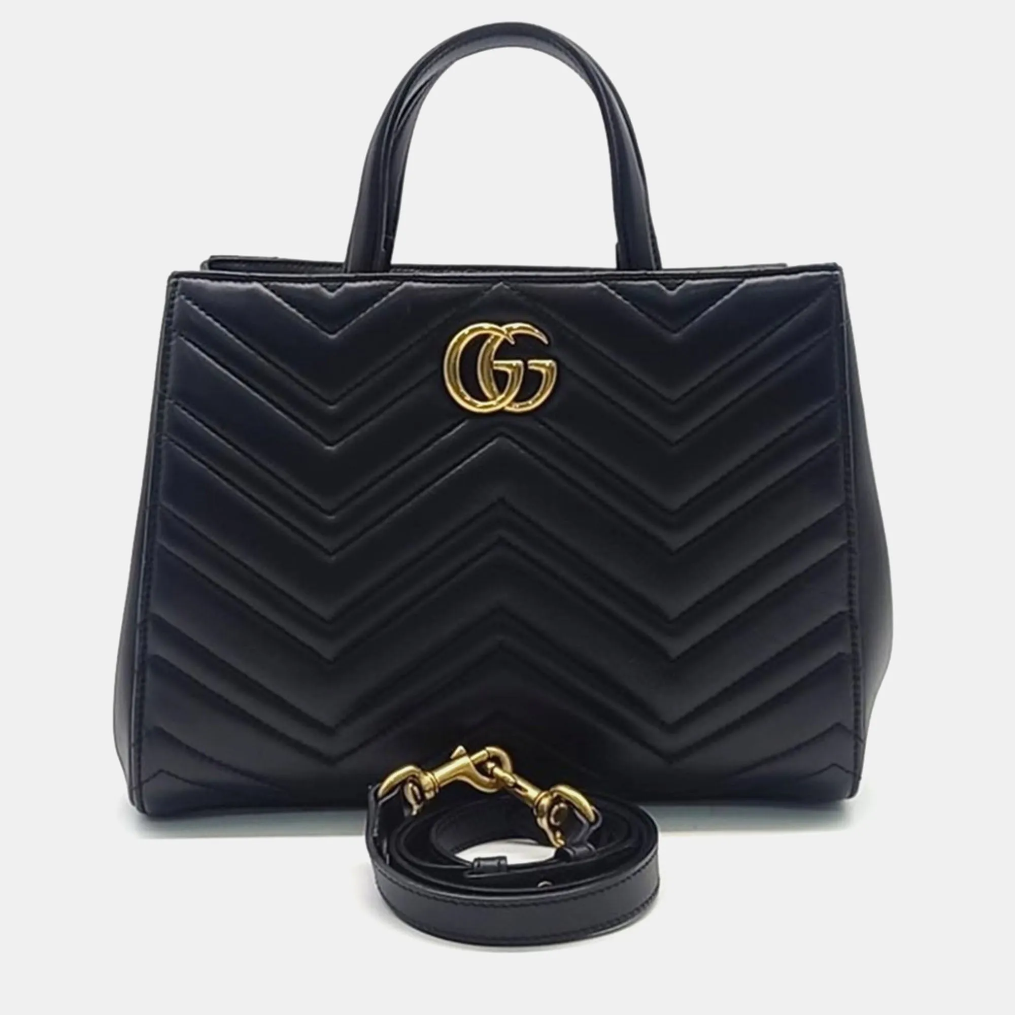 Black Leather GG Marmont Matelasse Tote Bag