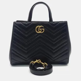 Black Leather GG Marmont Matelasse Tote Bag