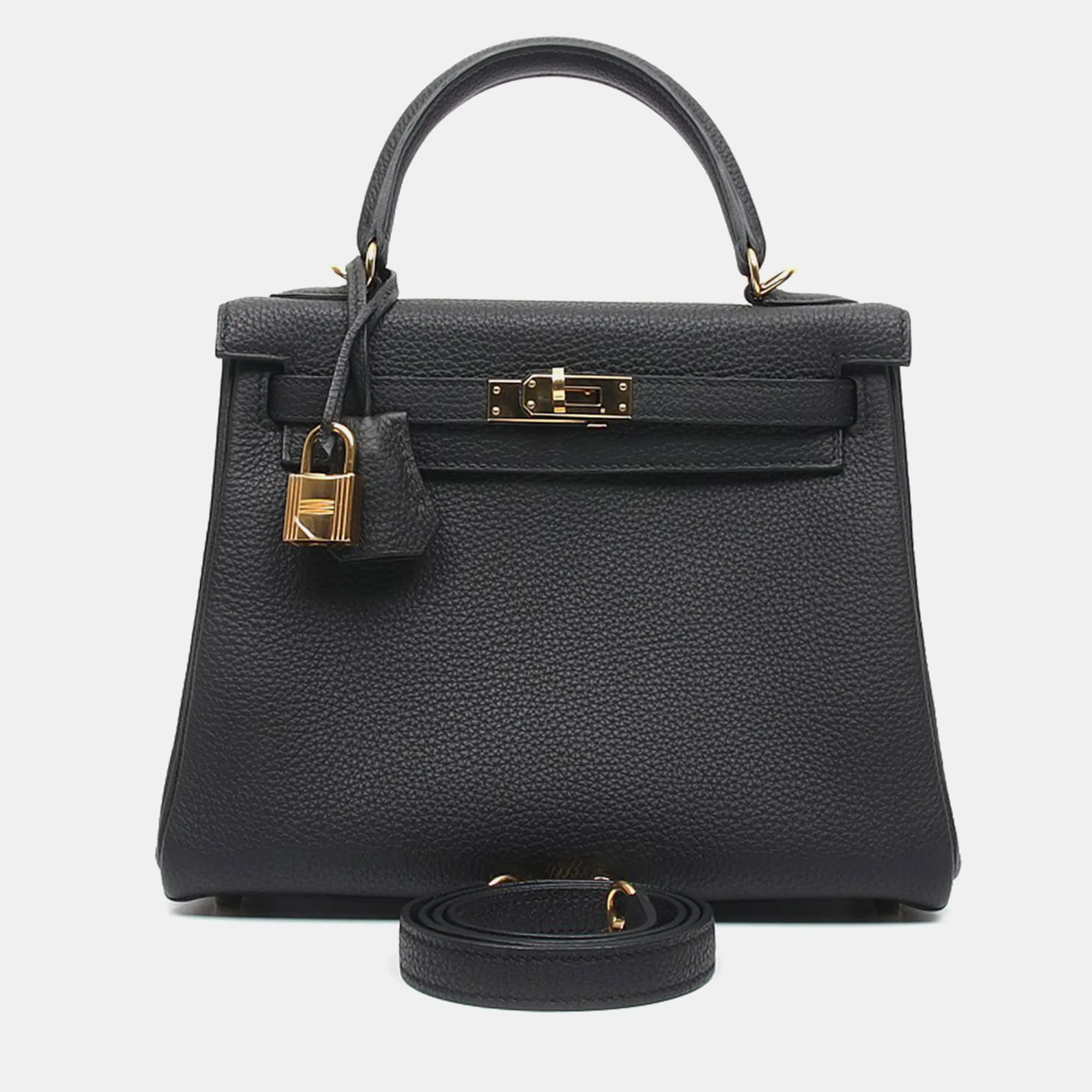 Black Togo Leather Kelly 25 Tote Bag