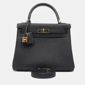 Black Togo Leather Kelly 25 Tote Bag