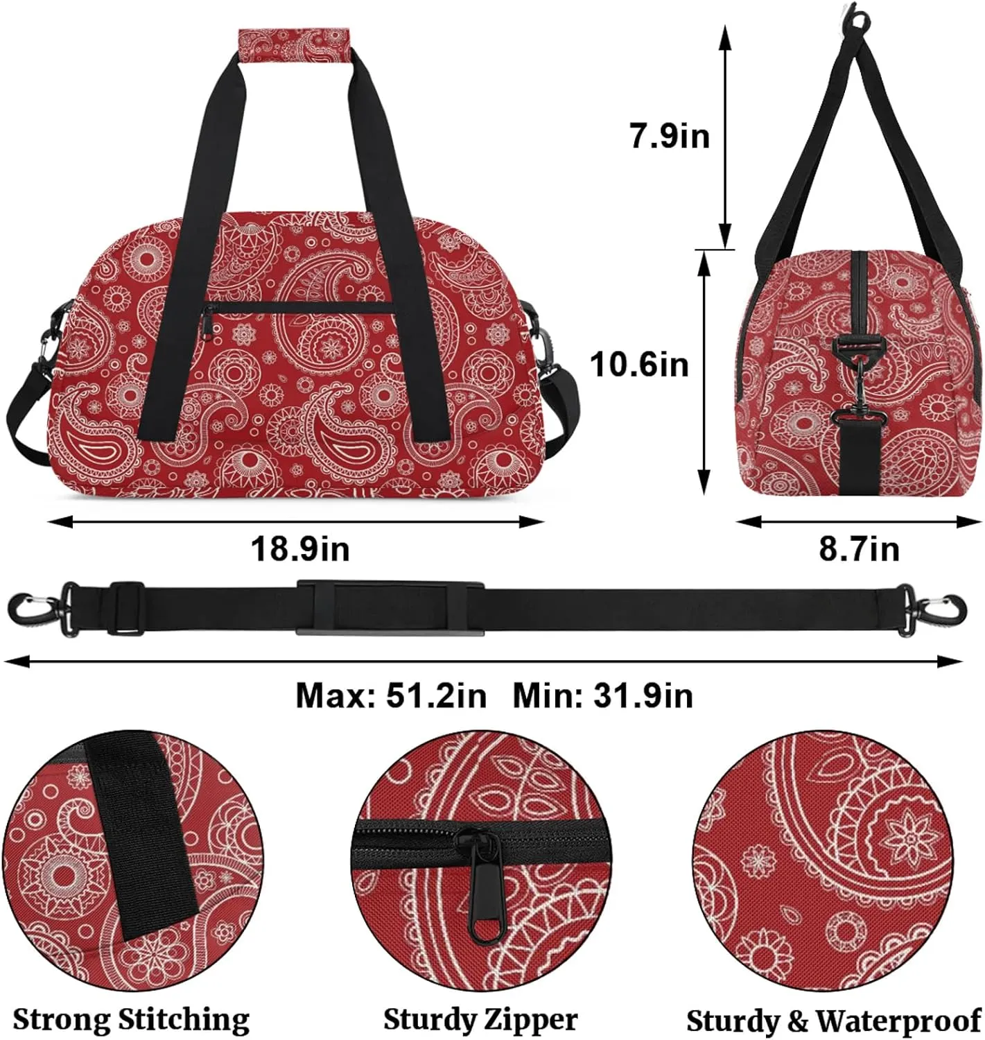 Boho 18 inch Small Gym Bag for Women and Men, Lightweight Carry On Weekender Bag Mini Duffel Bag for Travel Sports Workout, Paisley Flower
