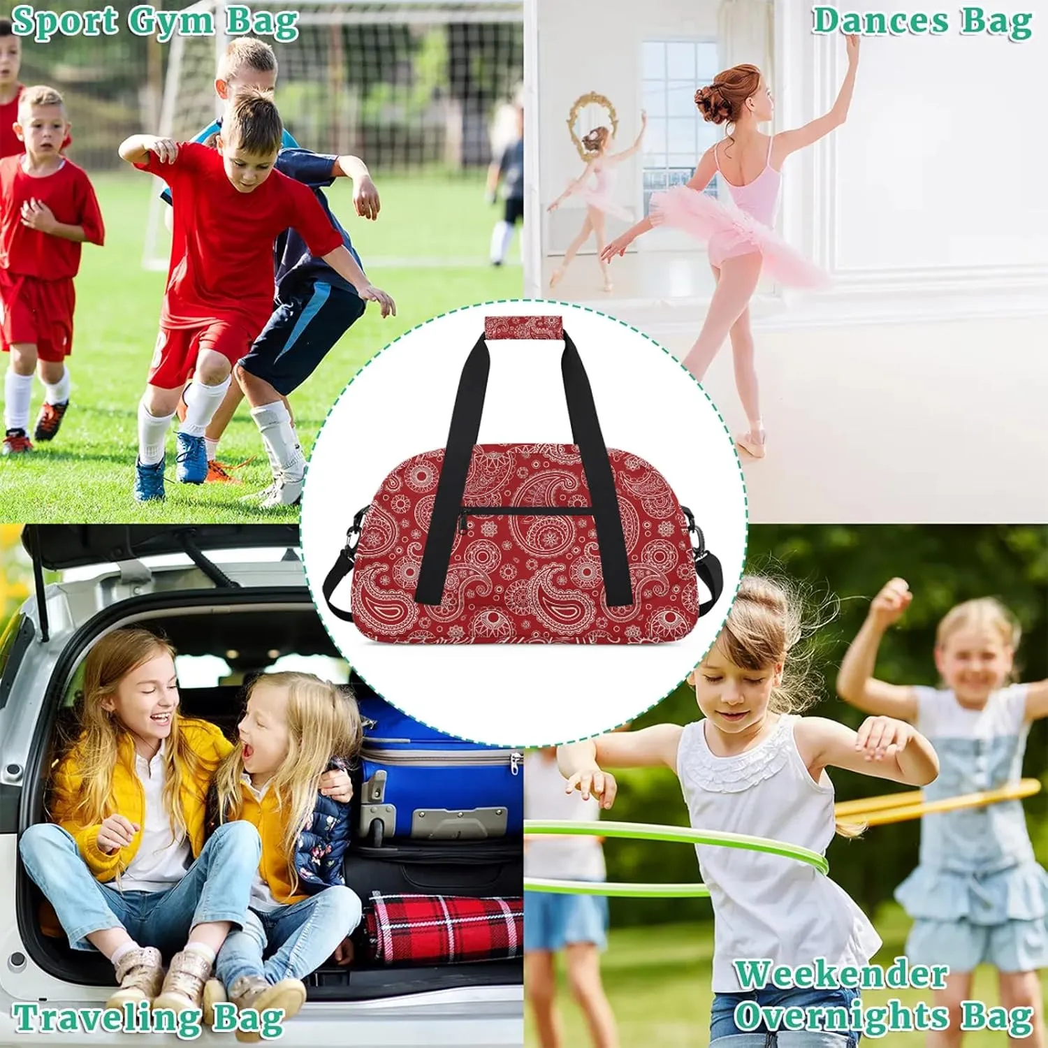 Boho 18 inch Small Gym Bag for Women and Men, Lightweight Carry On Weekender Bag Mini Duffel Bag for Travel Sports Workout, Paisley Flower