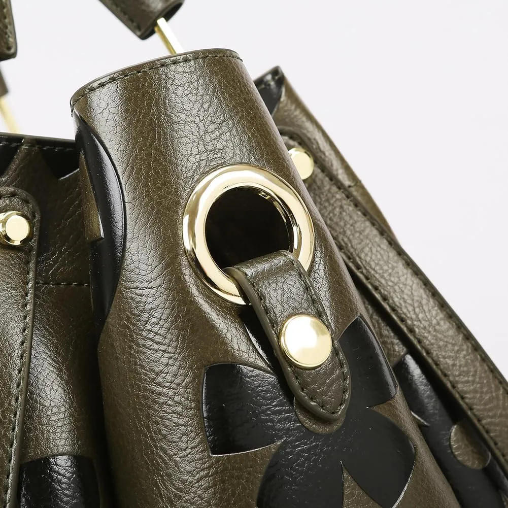 Bucket Bags for Women Floral Embossed Tote Bag Women's Top-handle Handbags Trendy Vintage Vegan Leather Shoulder Bag