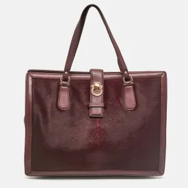Burgundy Calfhair and Leather Gancini Flap Tote