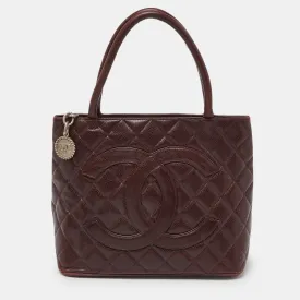 Burgundy Quilted Caviar Leather Medallion Tote