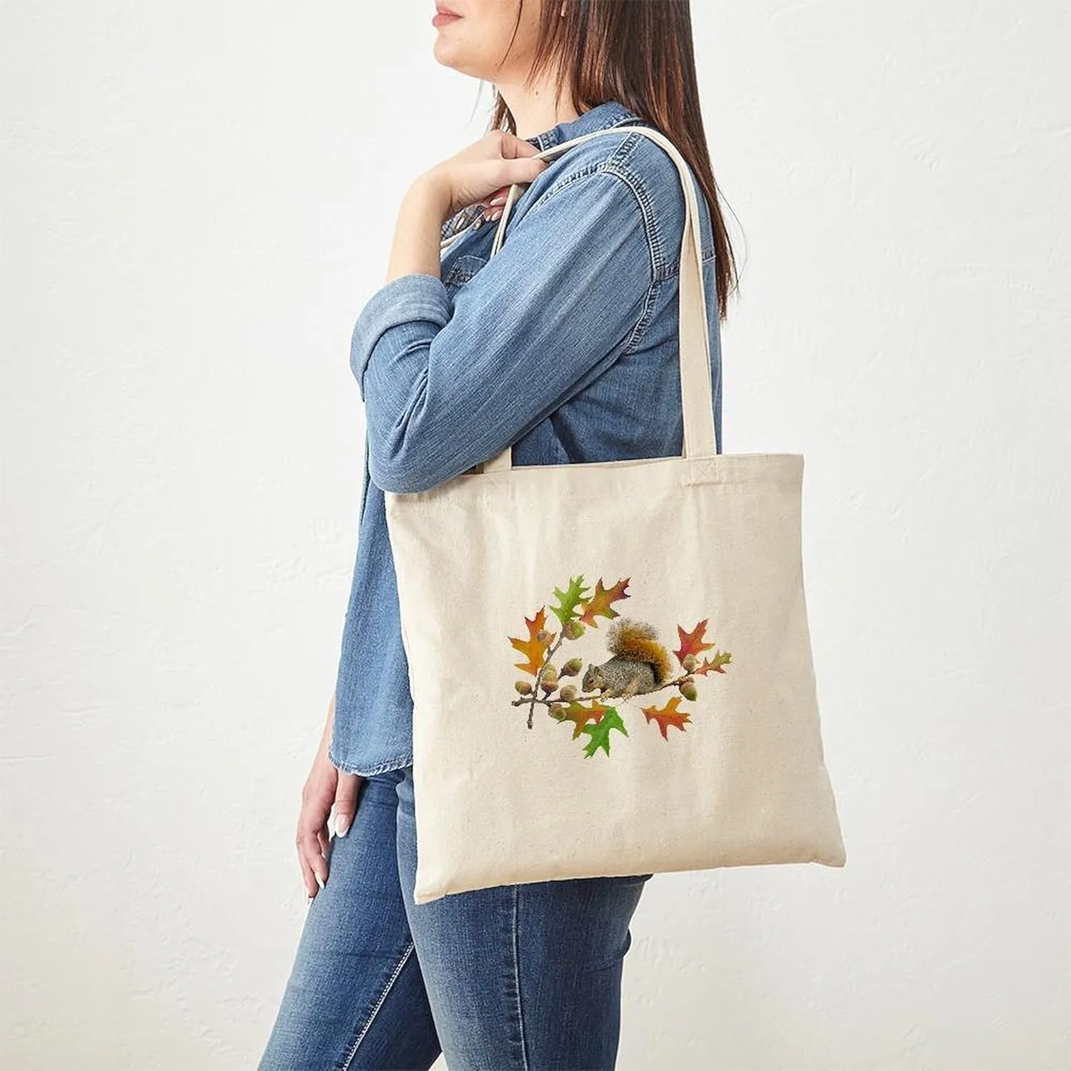 CafePress Squirrel Oak Acorns Tote Bag Natural Canvas Tote Bag, Reusable Shopping Bag