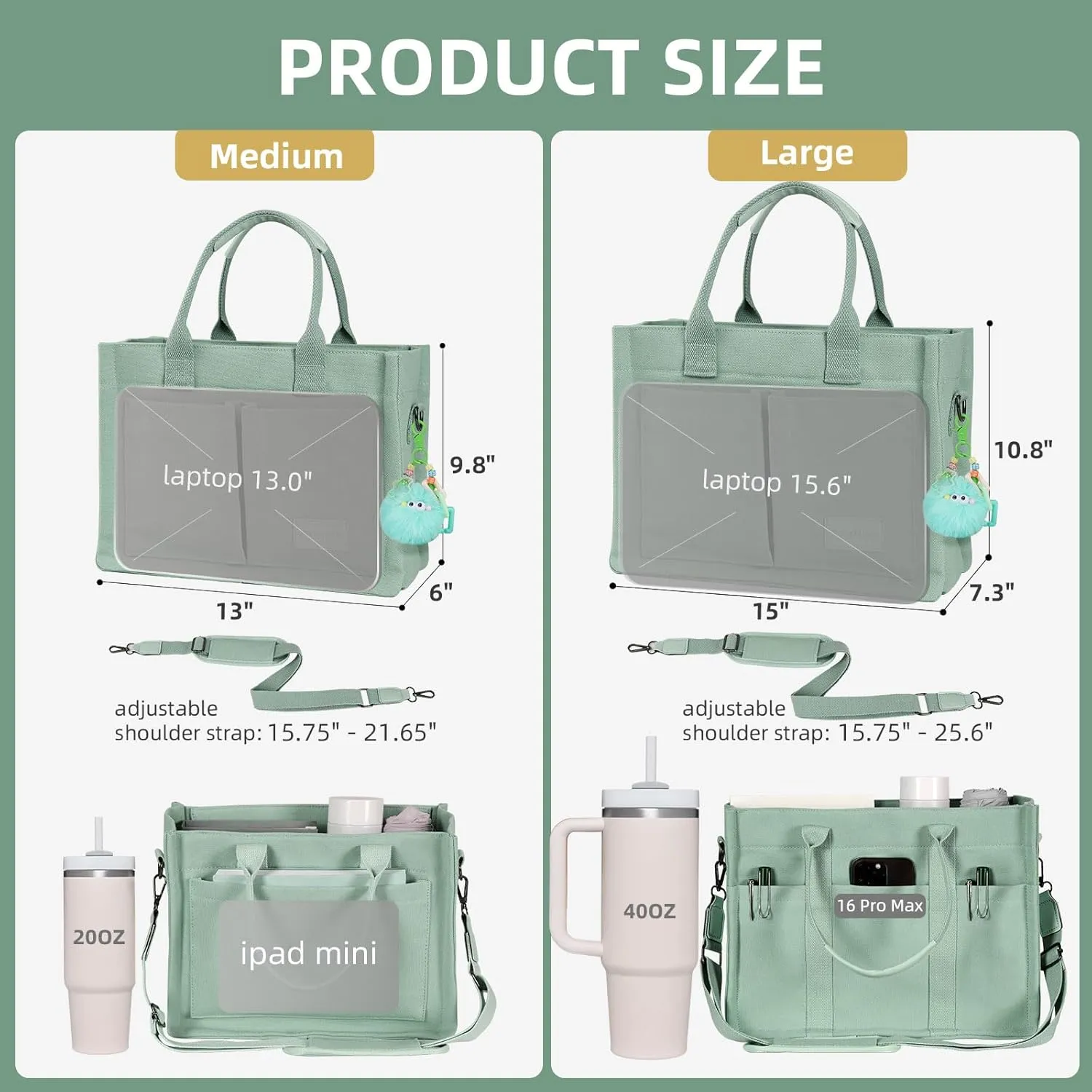 Canvas Tote Bag Purse for Women with Zipper Closure, Individual Compartments & Bottom Suppor