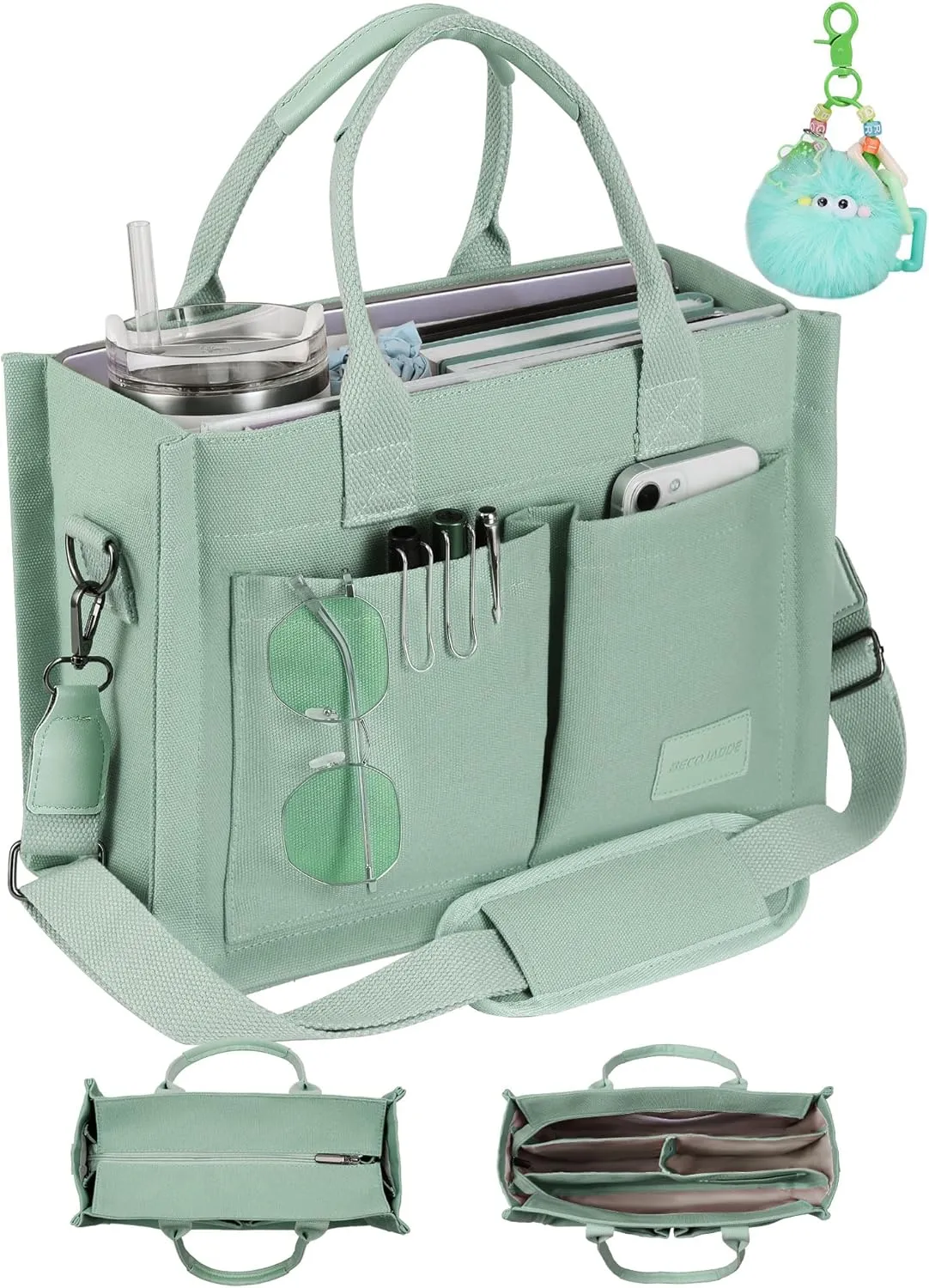Canvas Tote Bag Purse for Women with Zipper Closure, Individual Compartments & Bottom Suppor