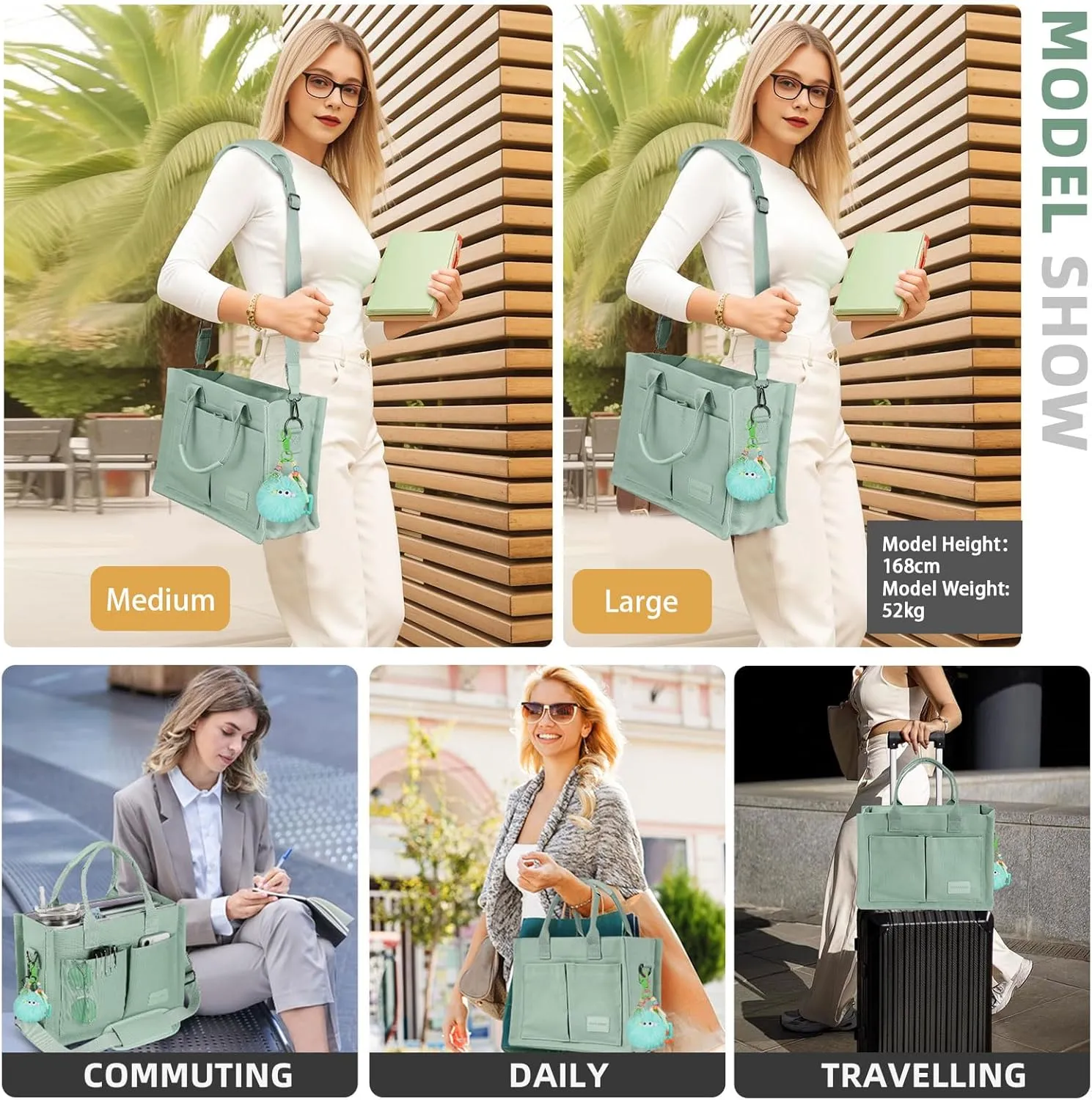 Canvas Tote Bag Purse for Women with Zipper Closure, Individual Compartments & Bottom Suppor
