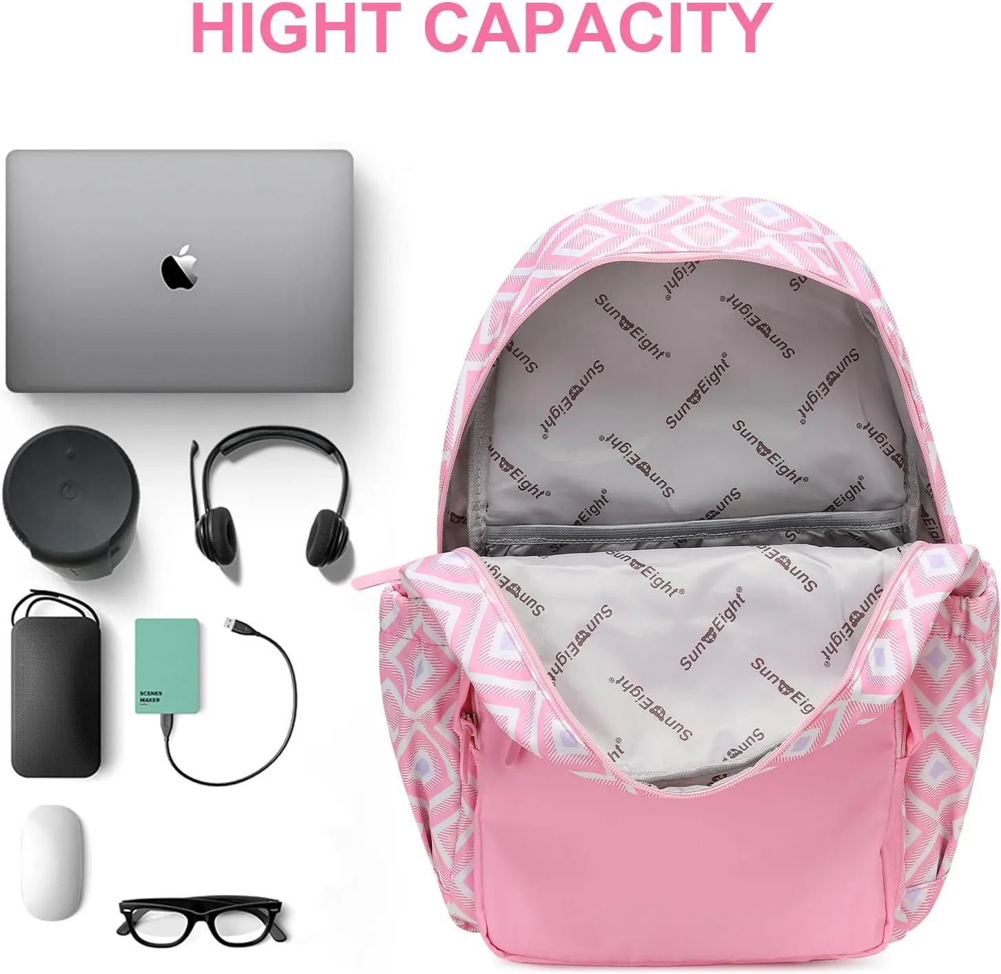 CaranY Girls Backpack for Teens  Lightweight,Waterproof 18-inch School Book Bag with Multiple Pockets,Spacious Design,Cute Bear Plush Toy 30L(Pink Pattern)