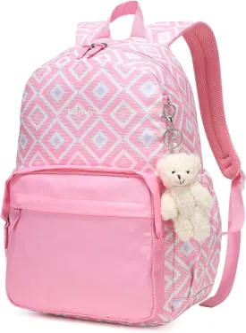 CaranY Girls Backpack for Teens  Lightweight,Waterproof 18-inch School Book Bag with Multiple Pockets,Spacious Design,Cute Bear Plush Toy 30L(Pink Pattern)