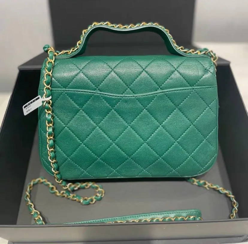 Chanel 19 Green Quilted Leather Crossbody Bag Medium Size
