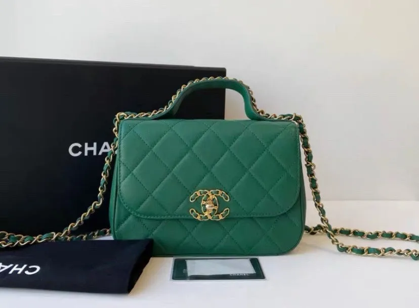 Chanel 19 Green Quilted Leather Crossbody Bag Medium Size