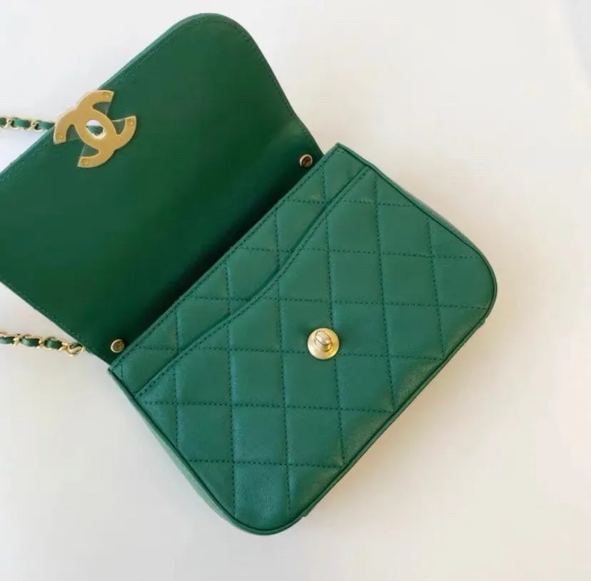 Chanel 19 Green Quilted Leather Crossbody Bag Medium Size