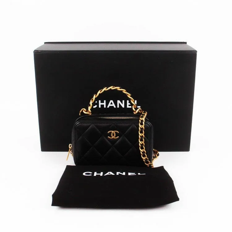 Chanel 22A Black Quilted Leather Crossbody Bag with Gold Chain Handle