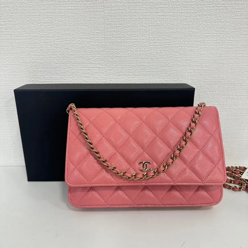 Chanel Caviar Leather Wallet on Chain Pink Medium Crossbody Bag