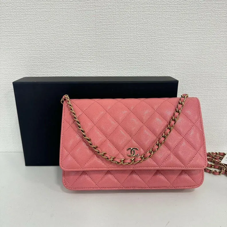 Chanel Caviar Leather Wallet on Chain Pink Medium Crossbody Bag