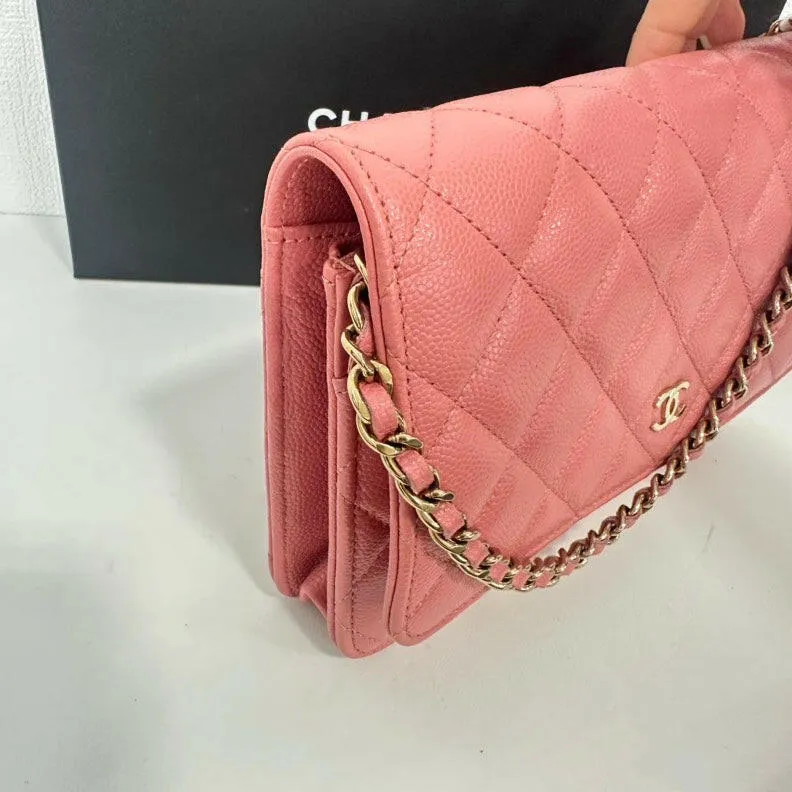 Chanel Caviar Leather Wallet on Chain Pink Medium Crossbody Bag