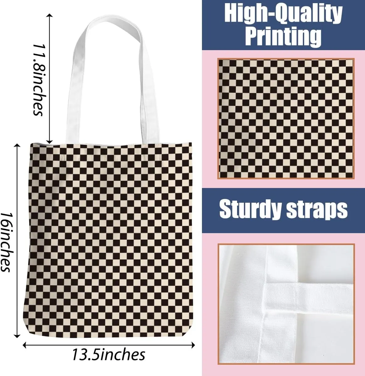Checkered Tote Bag for Women Girls Friend Sister Vintage Plaid Beach Bag Classic Checkerboard Reusable Grocery Bags