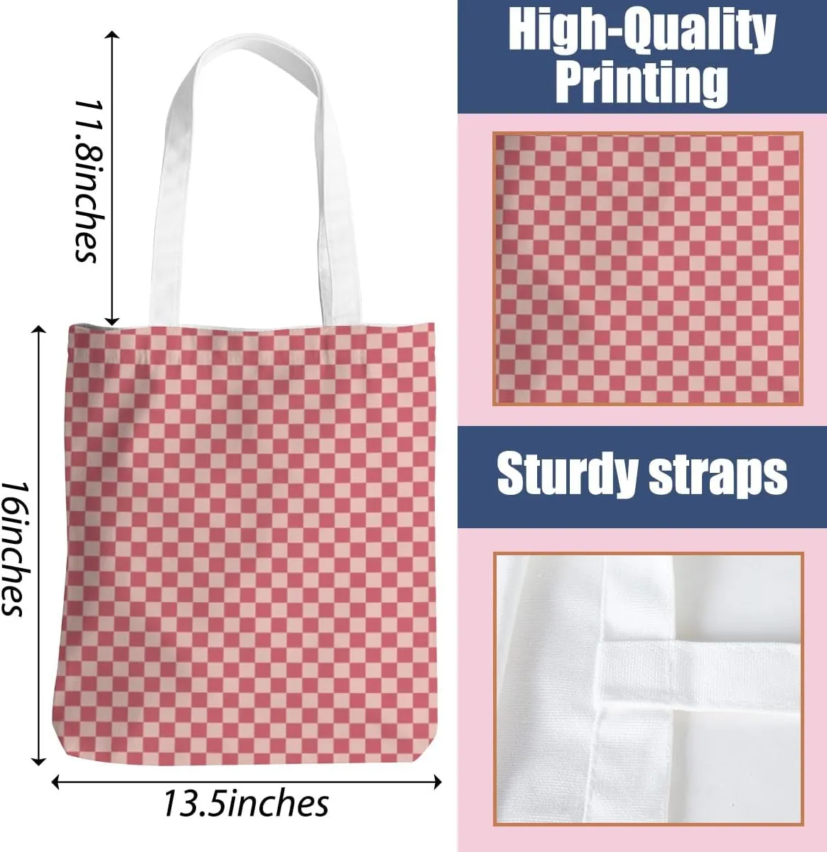 Checkered Tote Bag for Women Girls Friend Sister Vintage Plaid Beach Bag Classic Checkerboard Reusable Grocery Bags