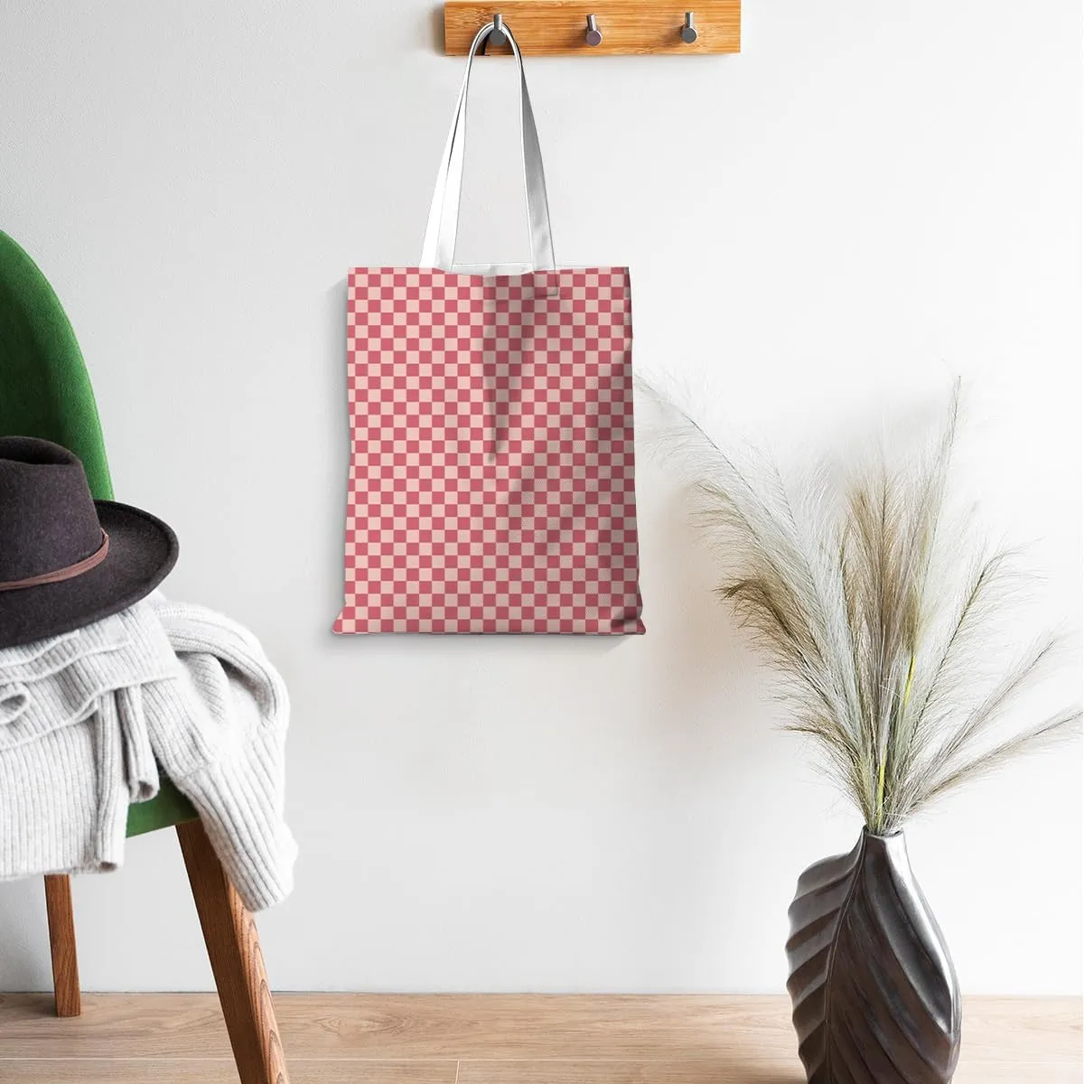 Checkered Tote Bag for Women Girls Friend Sister Vintage Plaid Beach Bag Classic Checkerboard Reusable Grocery Bags