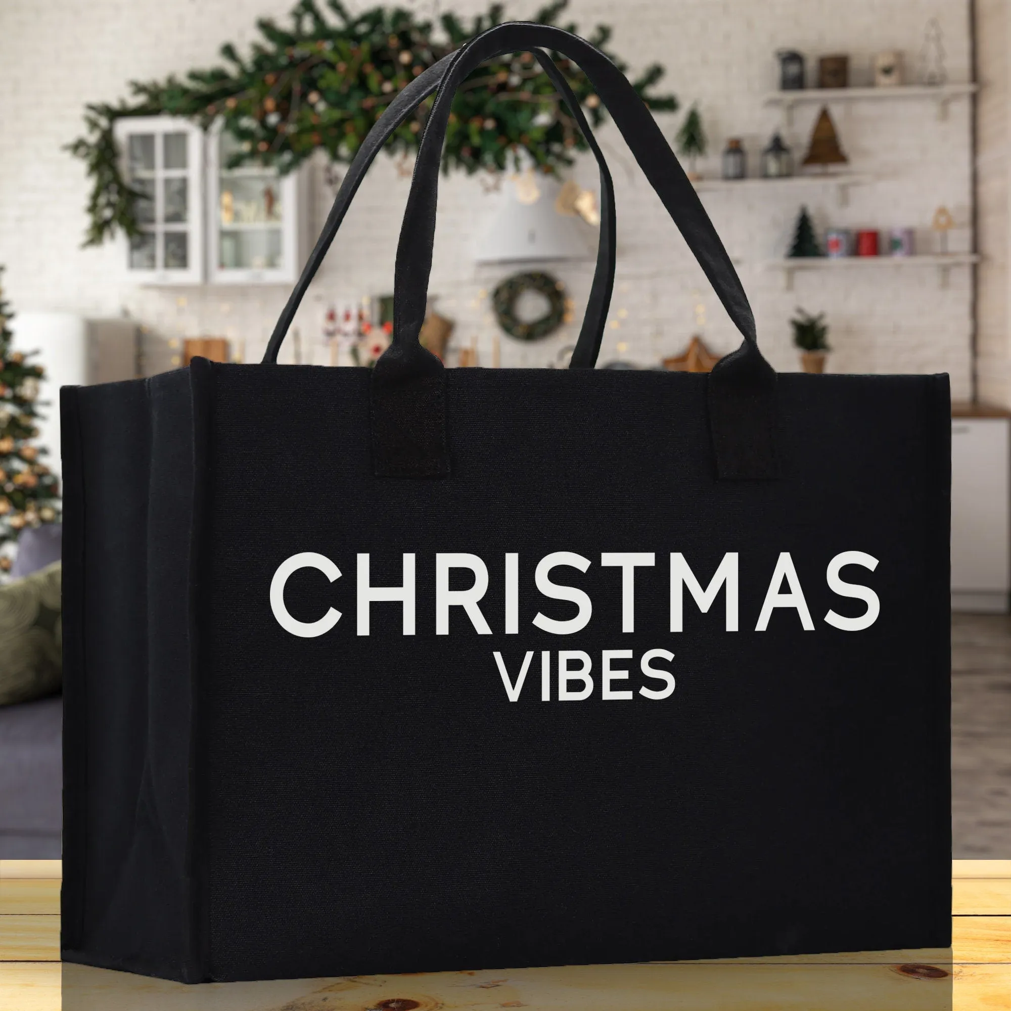 Christmas Vibes Cotton Canvas Chic Beach Tote Bag Multipurpose Tote Weekender Tote Gift for Her Outdoor Tote Vacation Tote Large Beach Bag