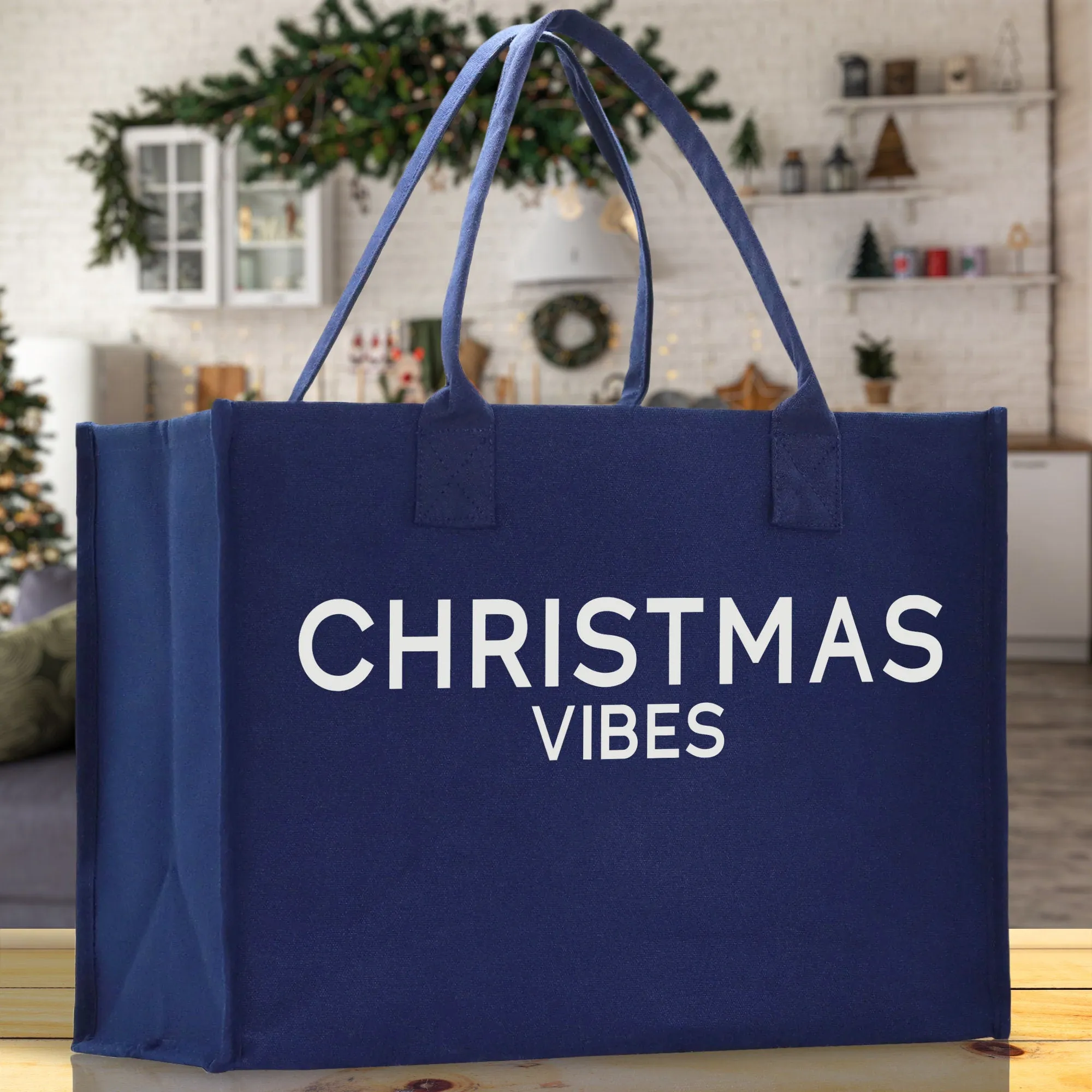 Christmas Vibes Cotton Canvas Chic Beach Tote Bag Multipurpose Tote Weekender Tote Gift for Her Outdoor Tote Vacation Tote Large Beach Bag