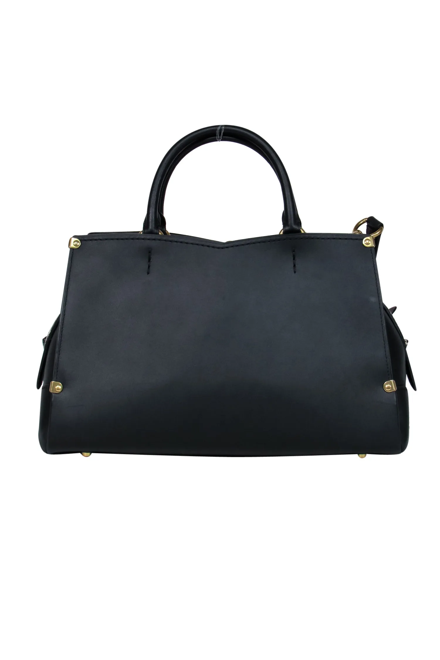 Coach - Black Leather Convertible Structured "Mason" Satchel w/ Snakeskin Trim