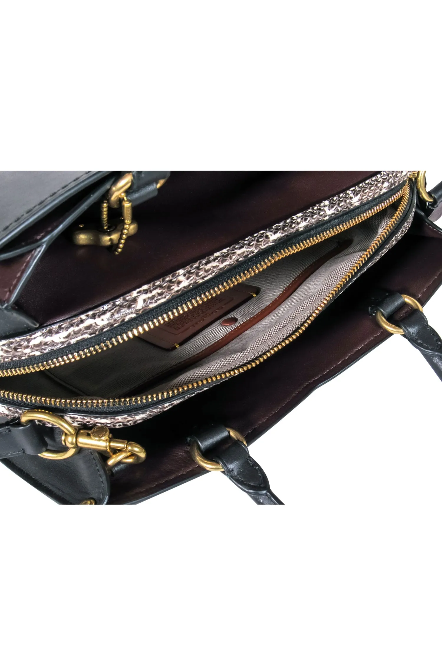 Coach - Black Leather Convertible Structured "Mason" Satchel w/ Snakeskin Trim