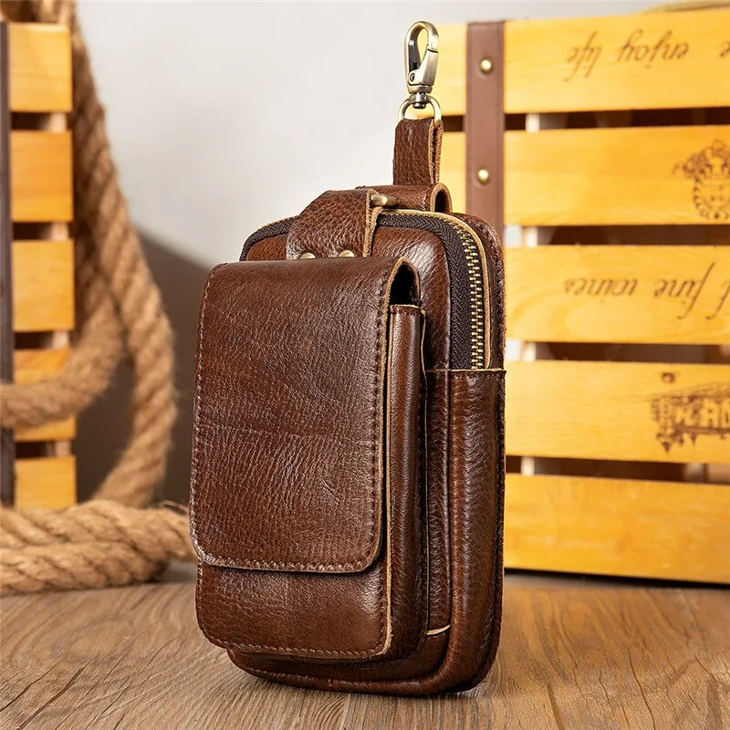 Crazy Horse Leather Waist Packs Belt Phone Bag