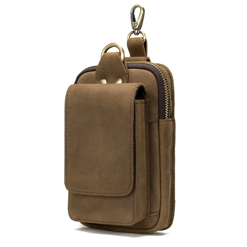 Crazy Horse Leather Waist Packs Belt Phone Bag