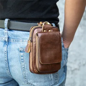 Crazy Horse Leather Waist Packs Belt Phone Bag