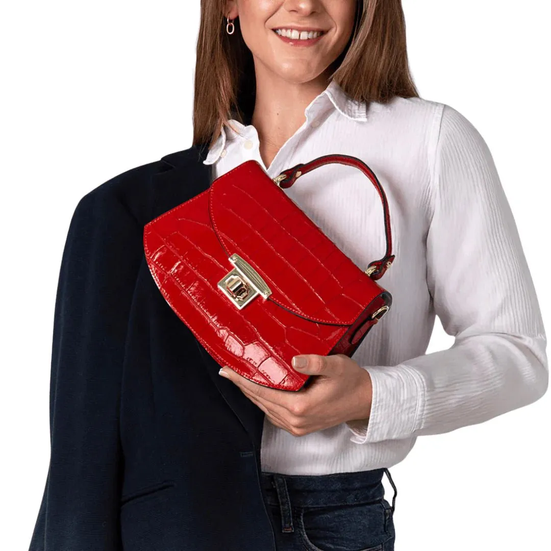 Croc-Embossed Leather Handbag