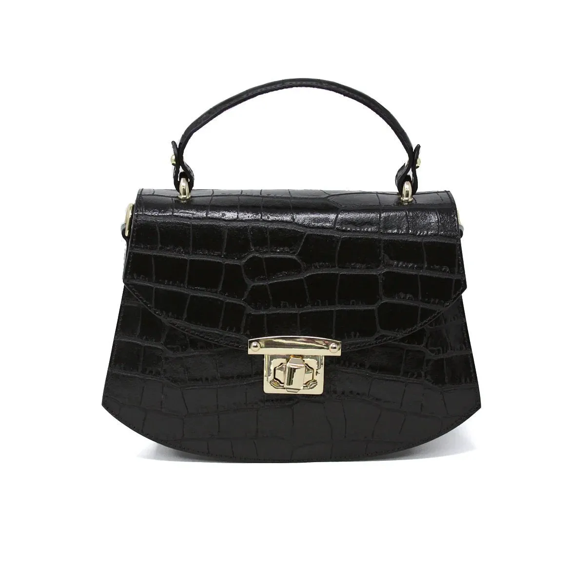 Croc-Embossed Leather Handbag