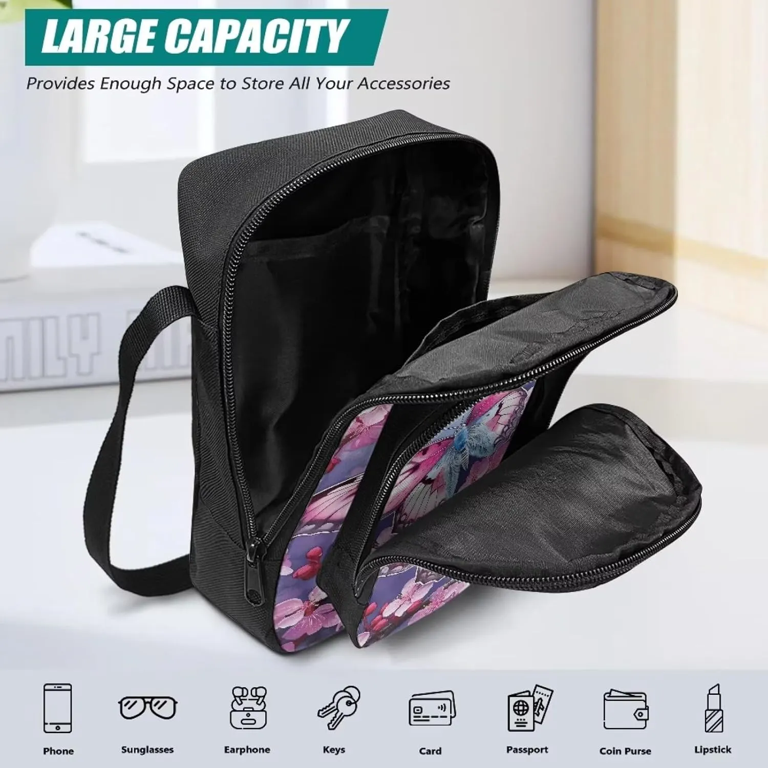 Cross-body Bag for Women Small Purse with Double Layer Zipper Pockets Shoulder Crossbody