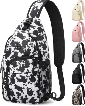 Crossbody Bags for Women Man Waterproof Sling Bag Backpack Trendy Casual Cross Body Bag with Convertible Shoulder Strap Chest Bag for Camping Hiking Travel Essentials (Cow print, Medium)