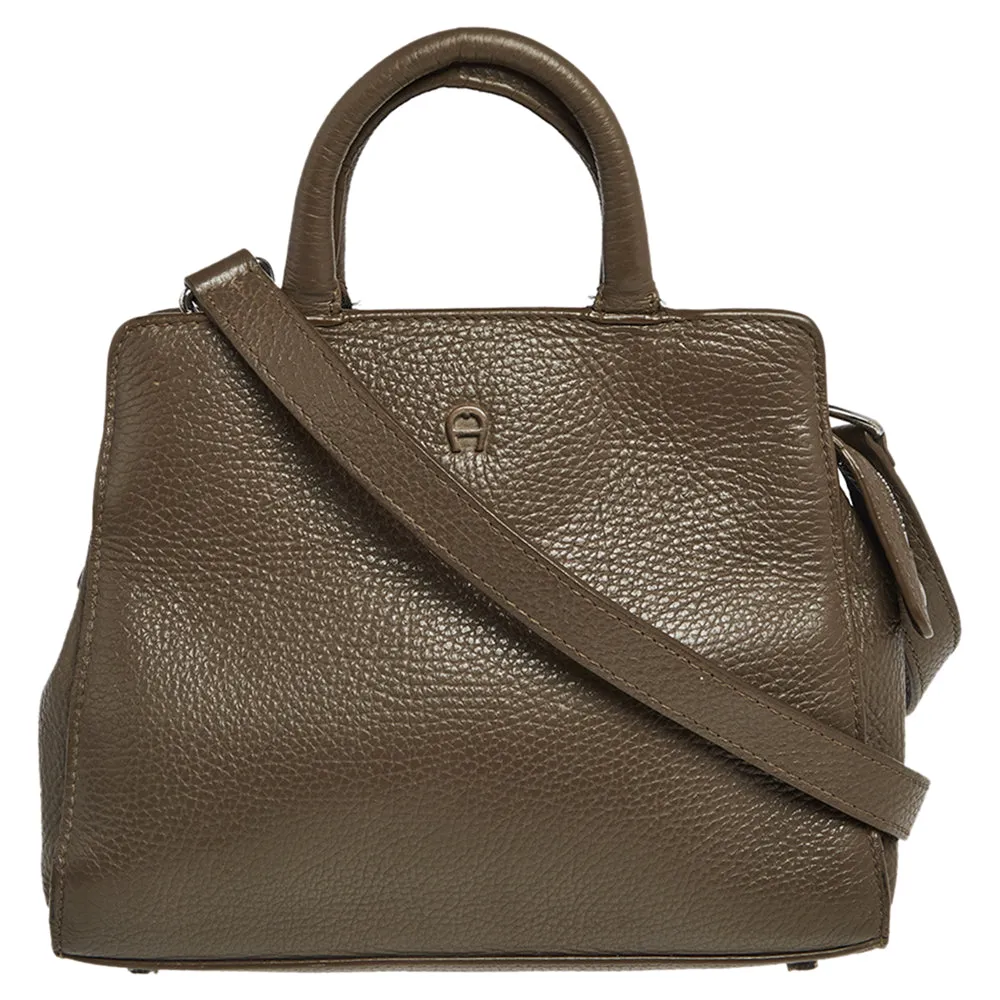 Dark Beige Grained Leather Cybill Tote