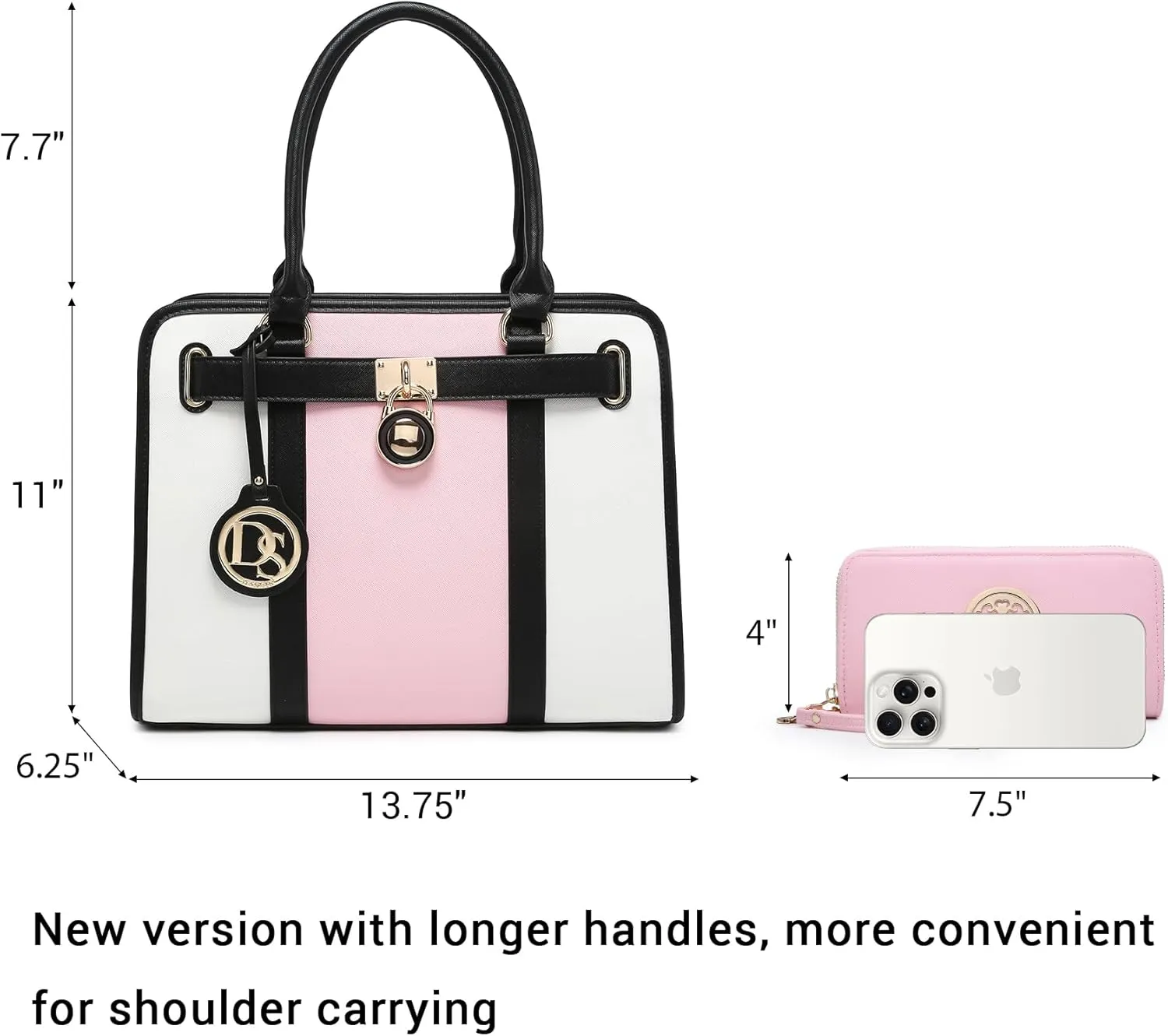 Dasein Two Tone Satchel Handbags Purses for Women Vegan Leather Shoulder Bags Large Tote Bag with Matching Wallet