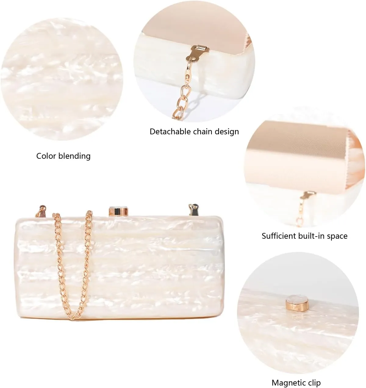 Designer Handbags Clutch Purse, Mini Acrylic Shoulder Clubbing Outfits For Women Evening Clutch Pearl Phone Bag