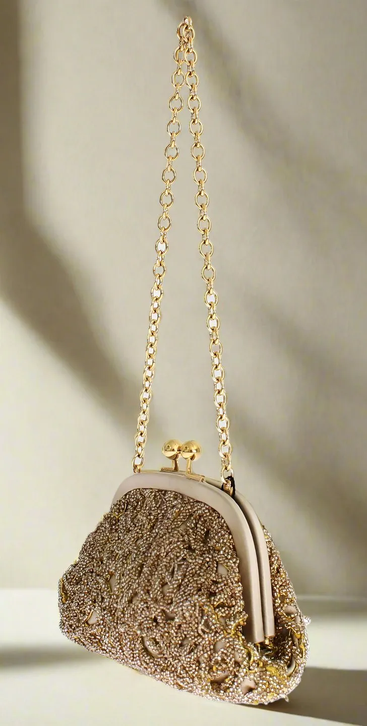 DOLCE & GABBANA Glimmering Gold Sequined Evening Clutch
