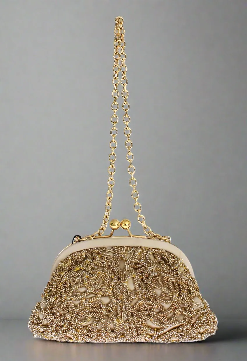 DOLCE & GABBANA Glimmering Gold Sequined Evening Clutch