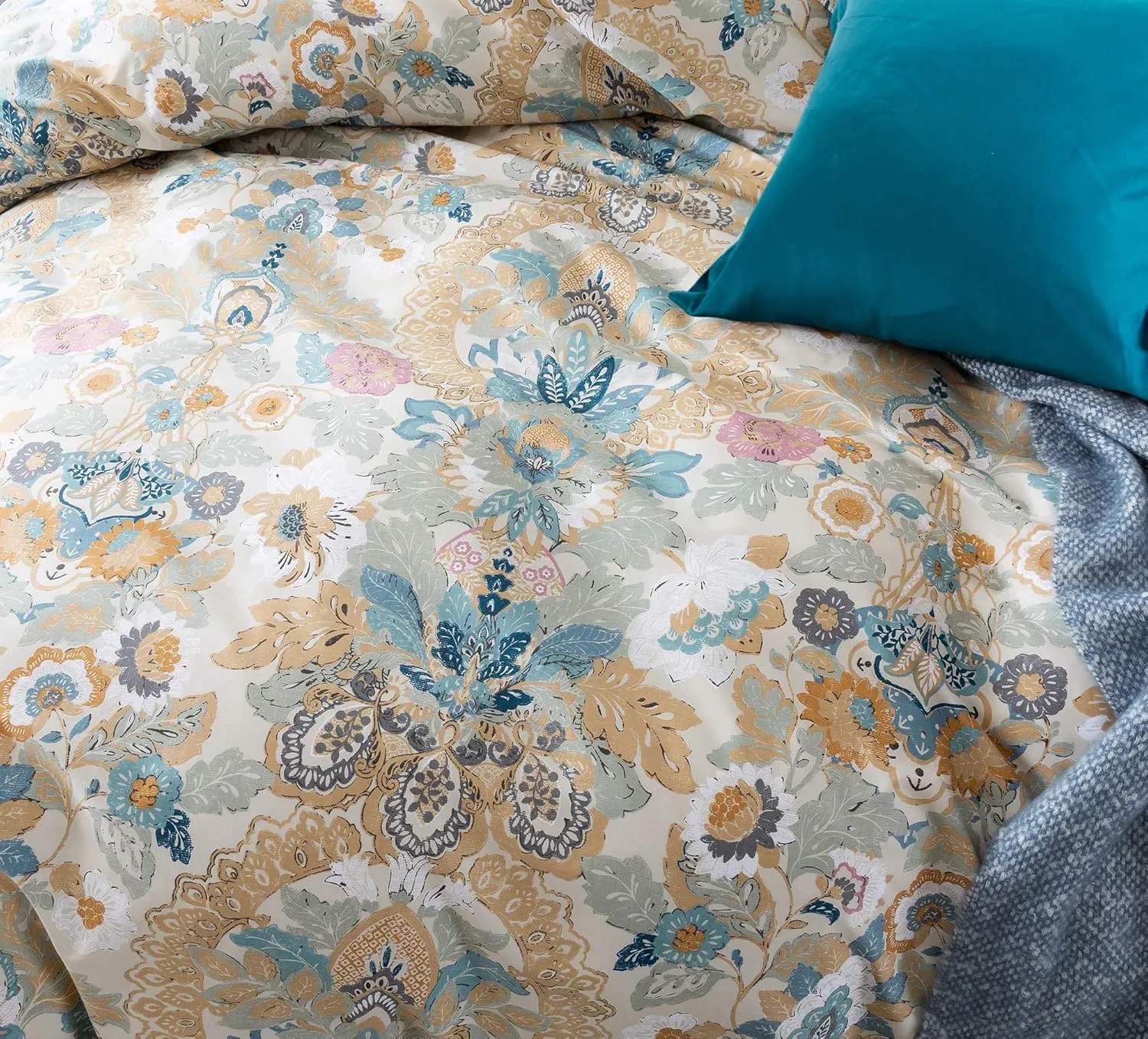 Eikei Damask Medallion Duvet Cover, Luxury Paisley Print Bedding Set, 400 Thread Count Egyptian Cotton (Majorca, King)