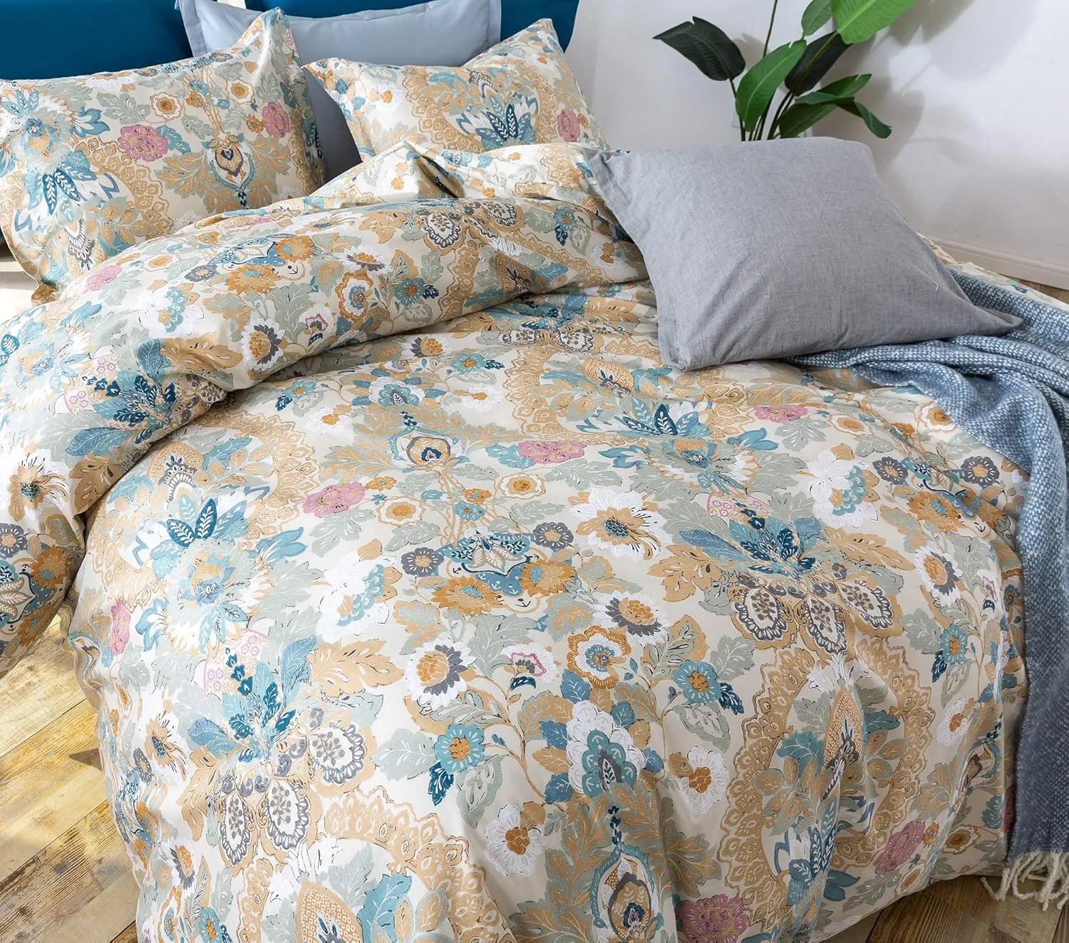 Eikei Damask Medallion Duvet Cover, Luxury Paisley Print Bedding Set, 400 Thread Count Egyptian Cotton (Majorca, King)