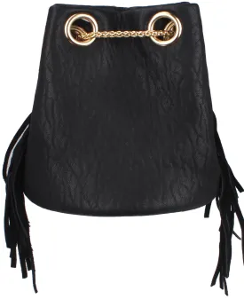 Evelyn Faux Leather Gold Chain Wrap Bucket Crossbody